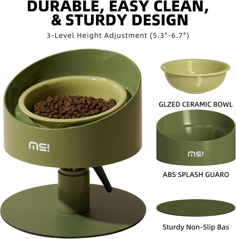 MS!MAKE SURE Adjustable Raised Cat Bowls, Ceramic Elevated Cat Bowls, Pet Bowl with Anti - Slip Rubber Pad, Leak - Proof, Lead & Cadmium Free, Whisker - Friendly, for All Life Stages of Age Green - Image 3